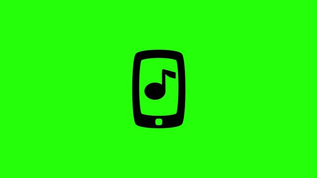 Professional 4K footage of a sleek smartphone screen holding a melodic music note emblem bouncing. Perfect popup graphic for digital streaming service promo.