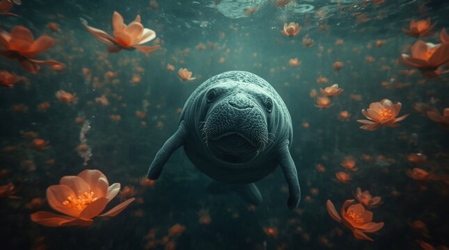 A manatee swimming ai