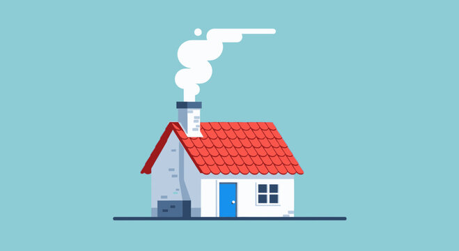 Cozy house with smoke from chimney