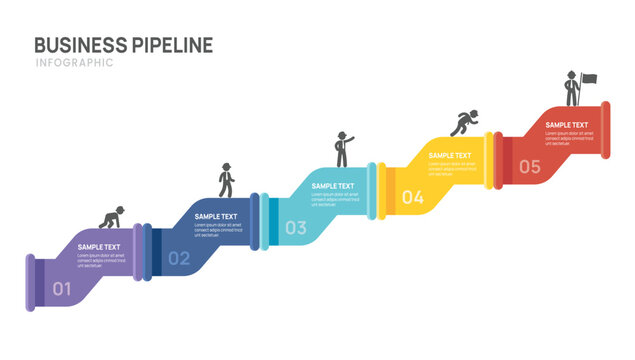 business pipeline infographic 5 step with engineer manager, industrial workflow process and business development stages, vector.