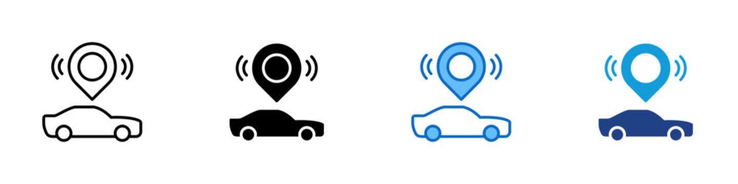 Vehicle Tracking Multiple Style Icon Design Vector - Car with location pin representing vehicle tracking, fleet monitoring, and GPS navigation