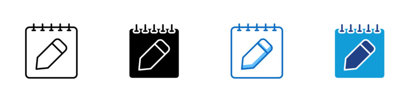Note Writing Multiple Style Icon Design Vector - Notepad with pencil representing note writing, quick memo creation, and personal task planning