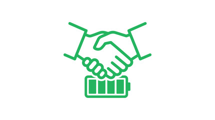 Fototapeta premium Green handshake icon over battery symbol, symbolizing partnership in green energy or eco-friendly business.