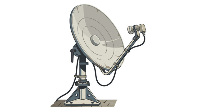 Satellite Dish Antenna Receiving Signal on White Background