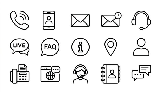 Thin Line Contact and Customer Support Icons Set Editable Stroke Vector
