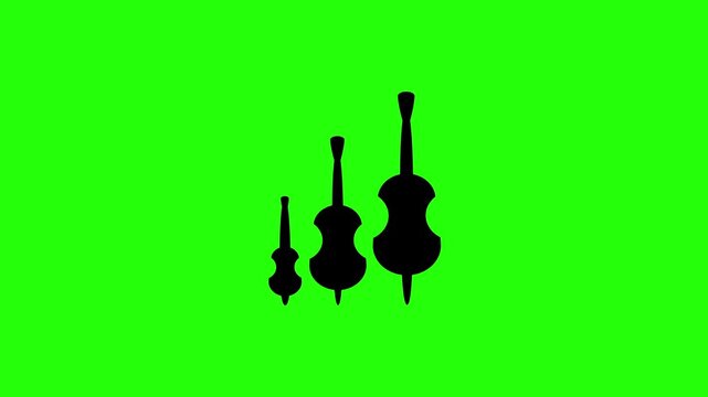 Dynamic 4K resolution asset containing the majestic silhouettes of a violin, cello and double bass string instrument family bouncing. Clean popup graphic for orchestral.