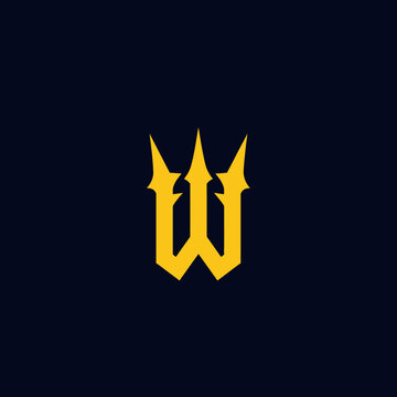 Minimalist design of a gold trident emblem on a dark background with clean lines