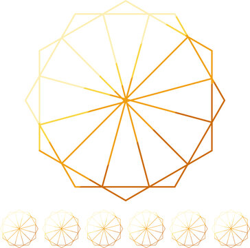 Golden geometric pattern forming a dodecagon with radiating lines, representing sacred geometry, luxury, spiritual balance, and intricate design on a clean white background