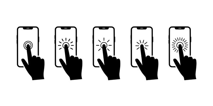 Smartphones hand drawn set with silhouette icons and touch gestures on screen display. featuring smartphone, phone, mobile with gesture and icon