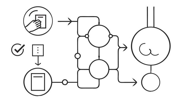 Minimalist Line Icon Animation of Data Processing Workflow Flowchart and Cloud Computing Concept