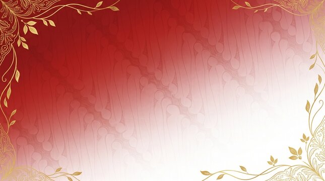 Elegant Indonesian Independence Background with Red White Gradient, Subtle Parang Batik Texture, and Gold Leaf Accents for National Day Celebration