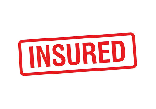 Red insured rubber stamp text label on a clean white background, for financial documents, and security processing concepts isolated on a transparent background
