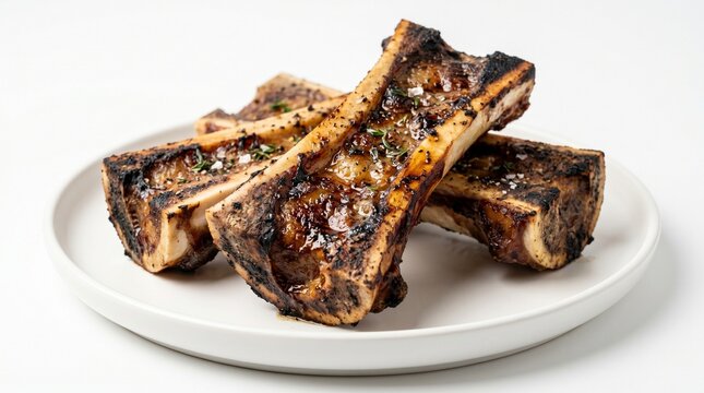 "Gourmet roasted bone marrow served on a white ceramic plate representing luxury culinary dining and high fat keto food concept"