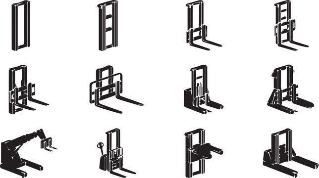 Forklift mast and lifting frame assemblies vector icon grid