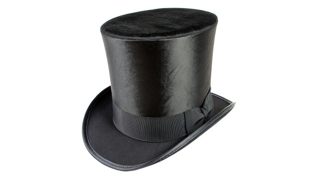 Classic black silk top hat magician vintage costume headwear accessory isolated on transparent background