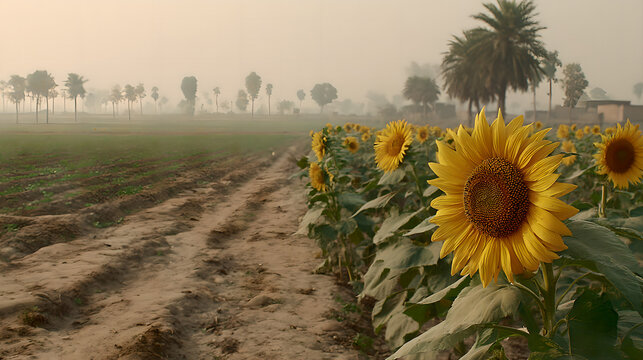 Sunflowers swaying in a field during golden hour, nature scene. gardening catalogs, home-decor guides, designed for home decor and floral branding and gardening and botanical catalogs.adulteration.