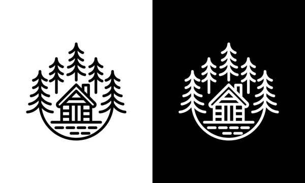 Minimalist cabin in pine fore...