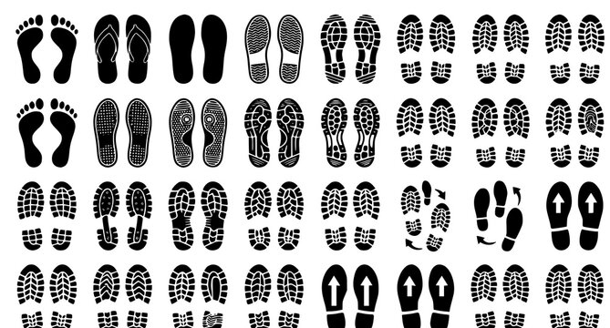 Modern shoe sole and footprint vector collection walking step icon design set