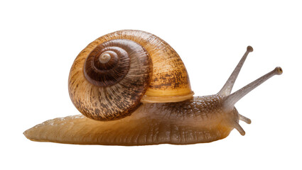 Garden snail with brown spiral shell on white © darietta