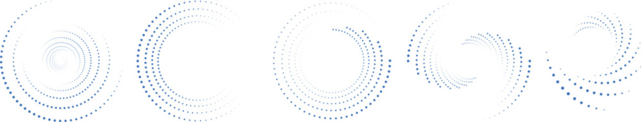 Abstract spiral swirl collection with dotted circular motion trails and dynamic vortex shapes. Modern decorative elements for technology and branding projects. Clean vector set for creative layouts. © Parul