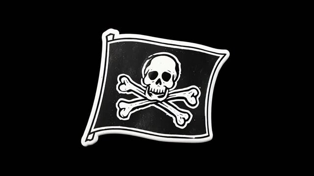 Animated pirate flag with skull and crossbones symbol.
