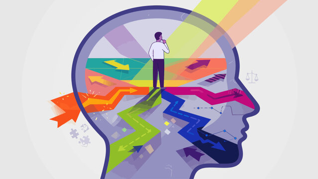Vector illustration of a human mind as a colorful landscape