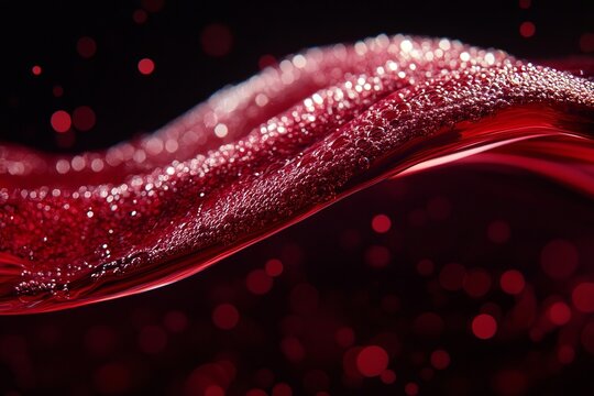 Dynamic Flow of Red Wine Creating Sparkling Bubbles in a Glass, Capturing Modern Wine Aesthetics