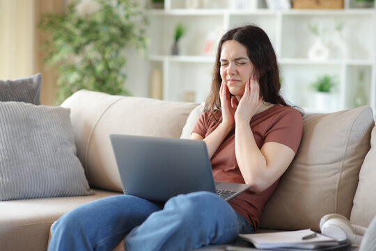 Young student suffering tmjs complaining at home