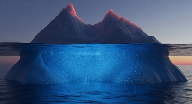 Iceberg floating in ocean water.