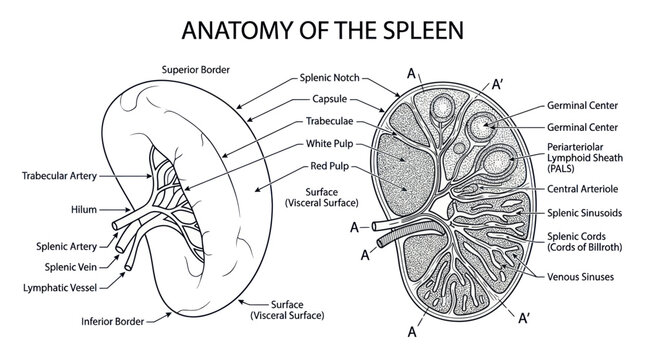 Anatomy of the Spleen: Medical Illustration, Diagram, and Labels