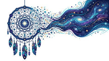 Dreamcatcher with Cosmic Galaxy Swirl and Feathers © fredi