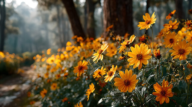 Sunflowers swaying in a field during golden hour, nature scene. gardening catalogs, home-decor guides, designed for home decor and floral branding and gardening and botanical catalogs.adulteration.