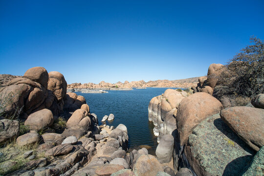 Granite rock formations surrounding Watson Lake Arizona