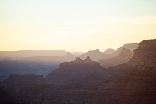 Bright hazy sunset over the Grand Canyon