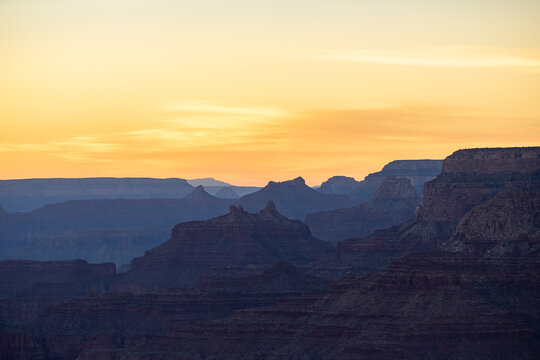 Layers of Grand Canyon buttes at sunset