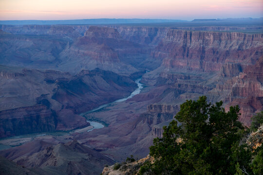 Vast Grand Canyon with Colorado River at twilight
