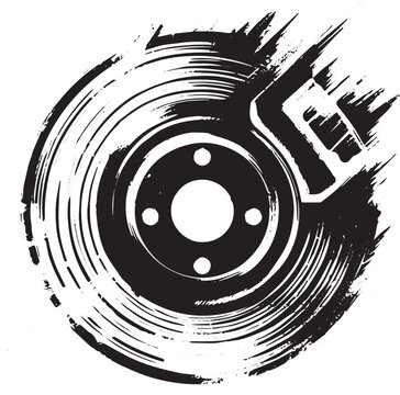 Expressive Sumi-e Style Brake Disc Icon Depicting Automotive Tec