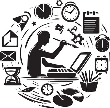 Creative artist immersed in a digital world of time management a