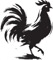 Obraz premium Elegant Black and White Rooster Depiction with Artistic Brushstr