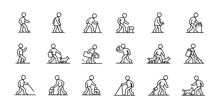 Wrestler icon set with chalk outline silhouettes showing wrestling stances and combat poses for training and sports design