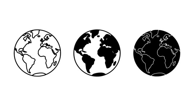 Global Earth Icons, World Globe Illustrations, Planet Planet Vector Set