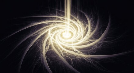 Naklejka premium A dynamic, abstract fractal pattern with glowing, swirling lines creating a sense of motion and energy against a dark background. 