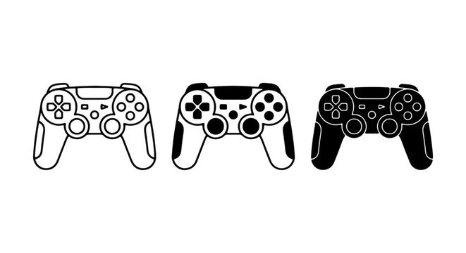 Video Game Controller Icons: Black & White Vector Set for Gaming and Entertainment