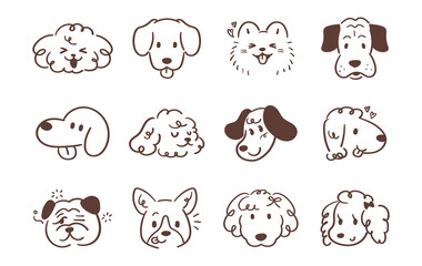 Obraz premium A collection of various cute hand-drawn puppy faces. Simple line-drawn dog illustrations.