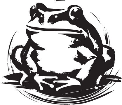 Minimalist zen frog illustration in ink style with circular brus