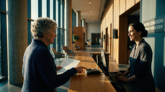 Patient Registration And Admission At A Modern Healthcare Facility Reception