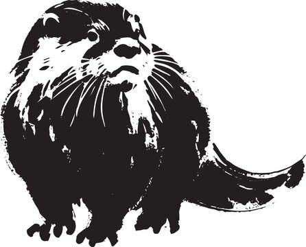 Stylized Otter Illustration in Sumi-e Style with Expressive Brus