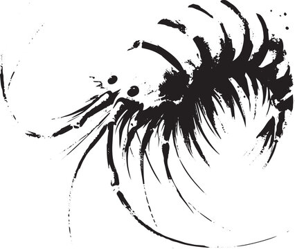 Elegant black and white sumi-e illustration of a copepod aquatic