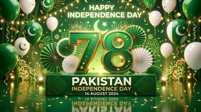 78th pakistan independence day celebration background with balloons and decor