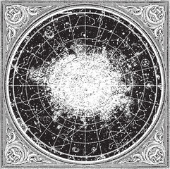 Naklejka premium Engraved Celestial Map: Vintage Star Chart with Ornate Border De